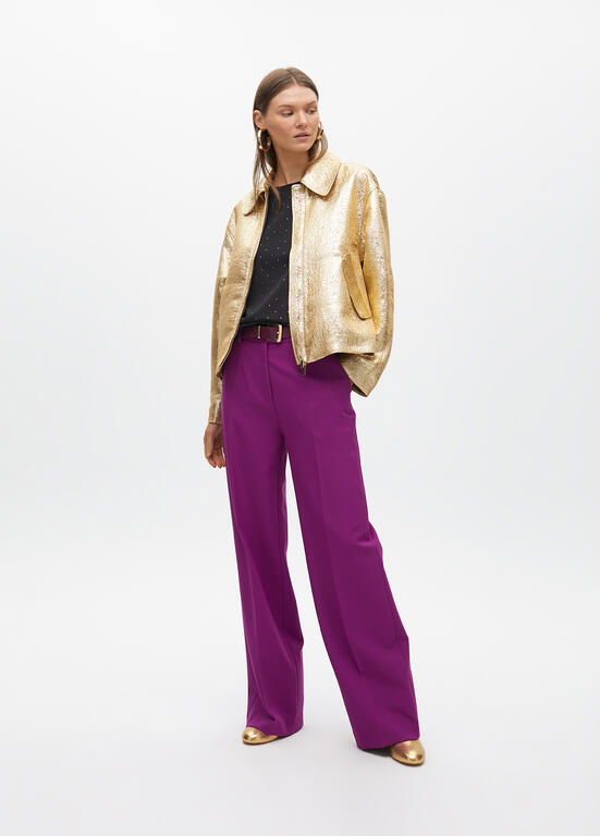 LOLA CASADEMUNT GOLD LONG ZIP BOMBER JACKET 2502012 225