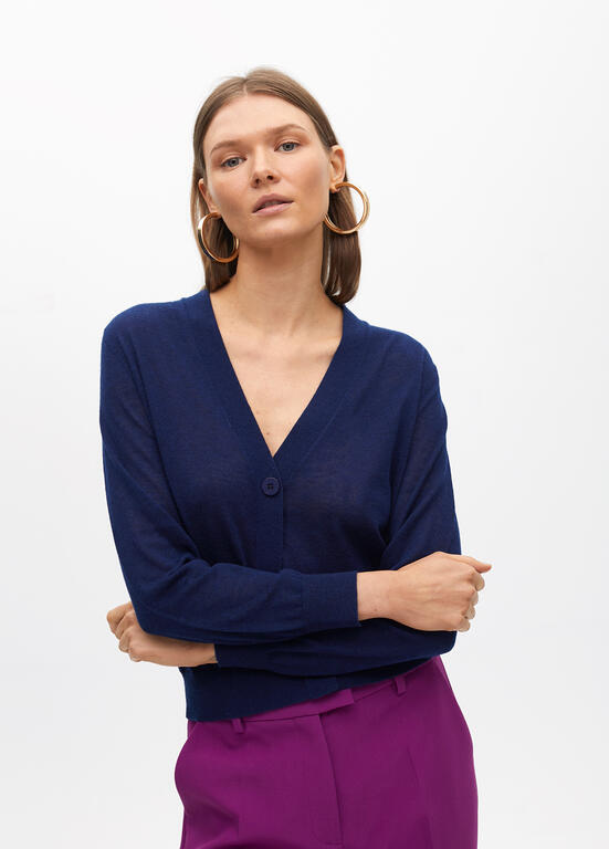 LOLA CASADEMUNT NAVY PRINT BACK CARDIGAN 2511016 225