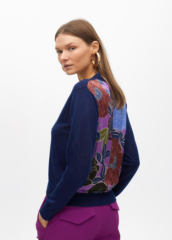 LOLA CASADEMUNT NAVY PRINT BACK CARDIGAN 2511016 225