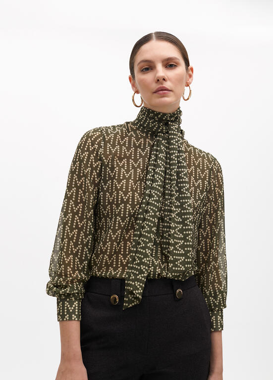 LOLA CASADEMUNT KHAKI PRINT BLOUSE 2515002 225