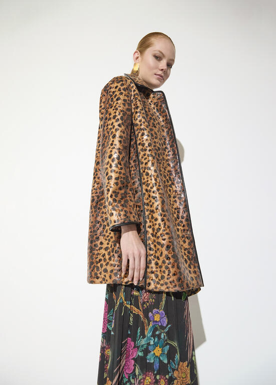 LOLA CASADEMUNT MAITE BROWN ANIMAL PLEATH COAT MF2601002 226