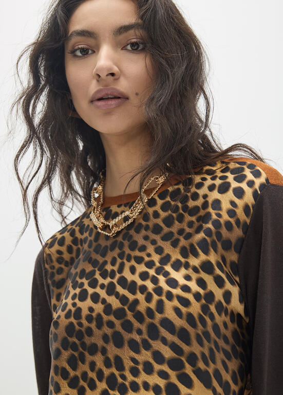 LOLA CASADEMUNT MAITE BROWN SATIN ANIMAL KNIT MF2611012 226