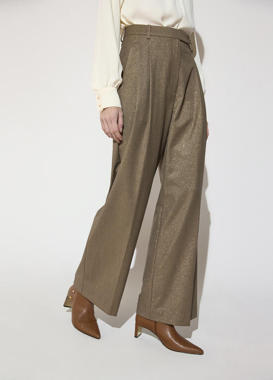 LOLA CASADEMUNT MAITE BROWN WIDE LEG TROUSERS MF2614018 226