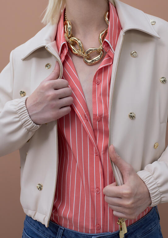 LOLA CASADEMUNT MITE CREAM STUDDED BOMBER JACKET MS2602023 126