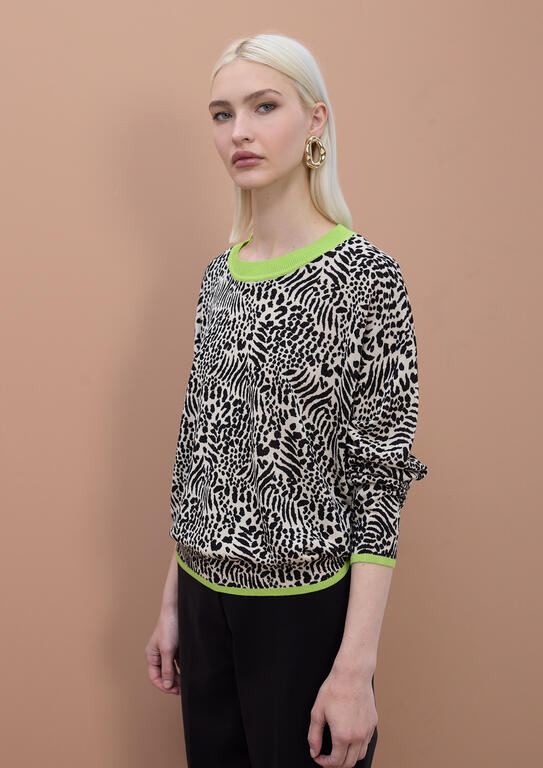 LOLA CASADEMUNT MITE CREAM-BLACK ANIMAL PRINT SWEATER MS2611008 126