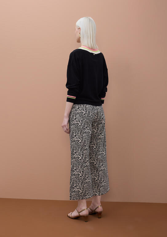 LOLA CASADEMUNT MITE CREAM-BLACK PRINTED TROUSERS MS2614012 126