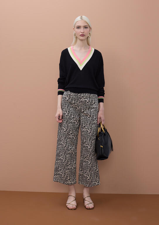 LOLA CASADEMUNT MITE CREAM-BLACK PRINTED TROUSERS MS2614012 126