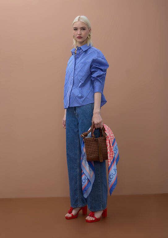 LOLA CASADEMUNT MITE BLUE OVERSIZE POPLIN SHIRT MS2615020 126