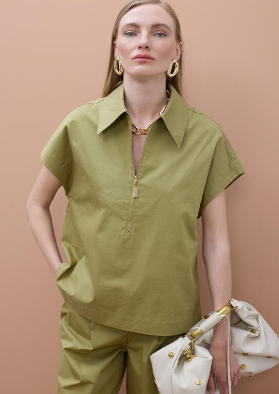LOLA CASADEMUNT MITE KHAKI V-NECK SHIRT WITH ZIP MS2615046 126