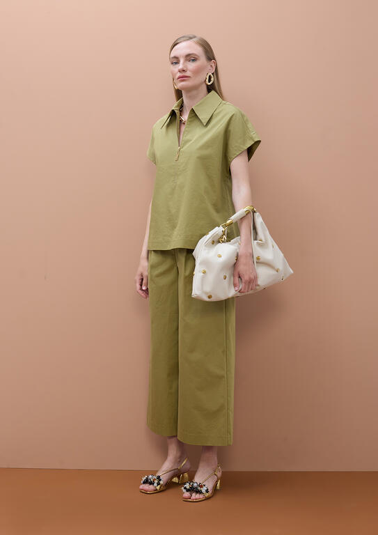 LOLA CASADEMUNT MITE KHAKI V-NECK SHIRT WITH ZIP MS2615046 126