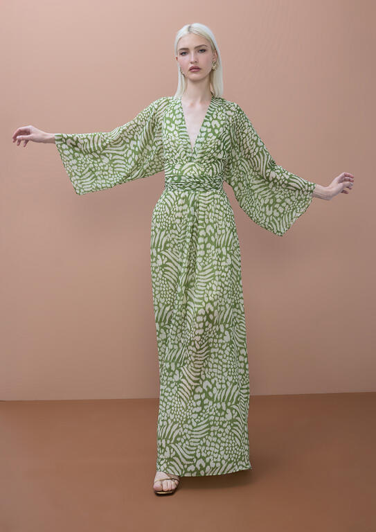 LOLA CASADEMUNT MITE GREEN GREEN PRINT CHIFFON DRESS MS2616015 126