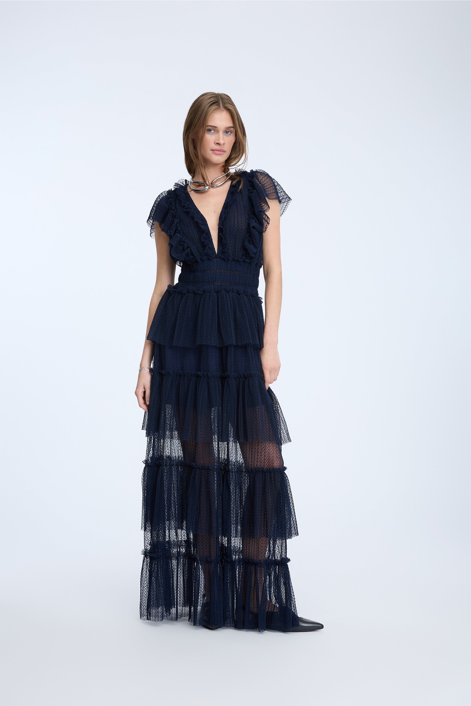 navy tired dress stocked at macbees ireland