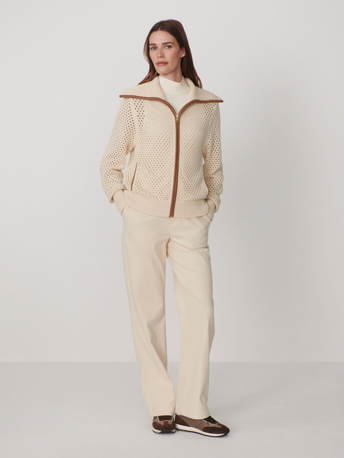 VARLEY BEIGE PAULA ZIP THROUGH KNIT JACKET 226