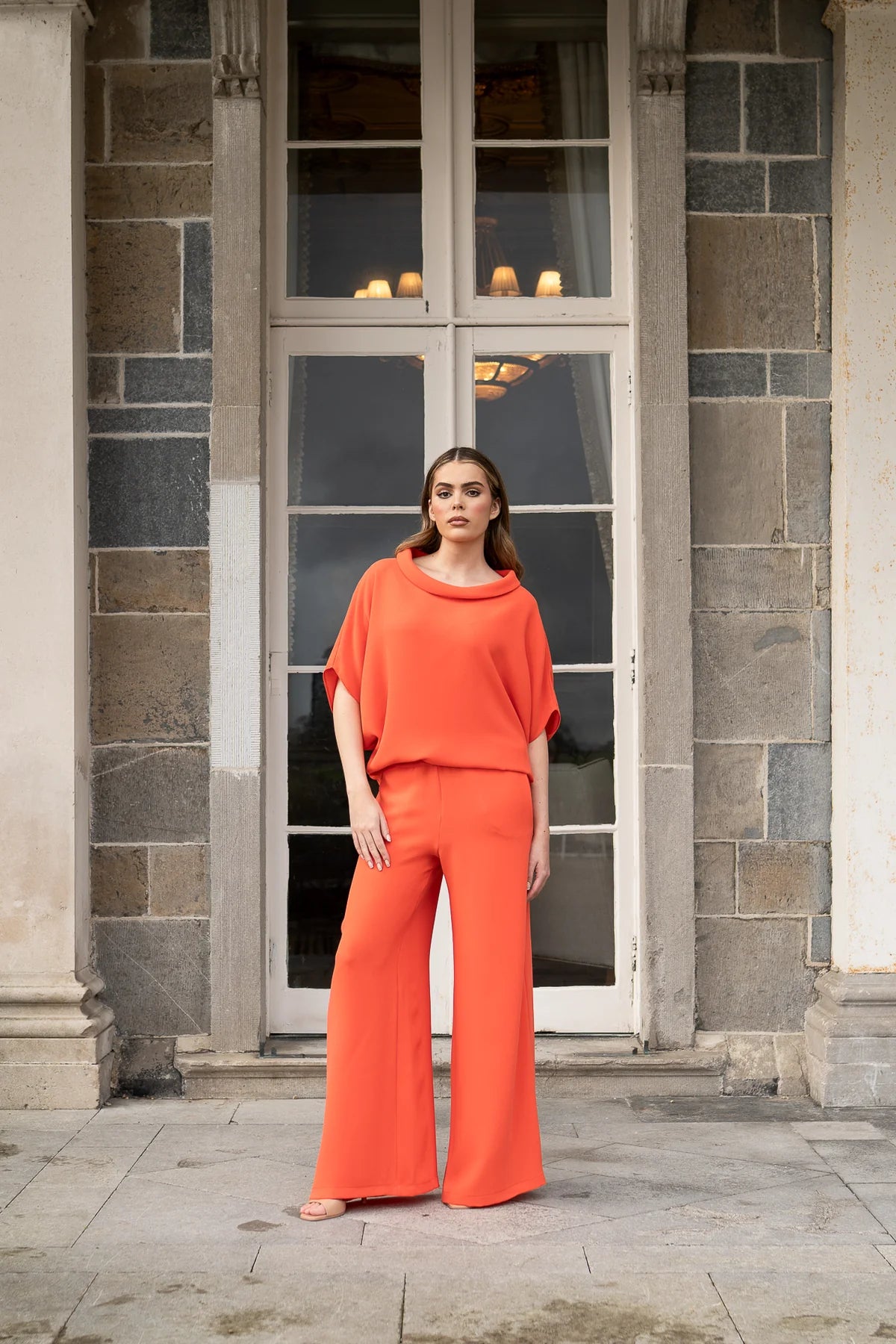 roisin linnane evy trousers in orange stocked at macbees ireland