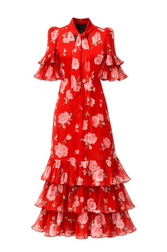 QUEENS OF ARCHIVE ELENA RED FLORAL DRESS 226