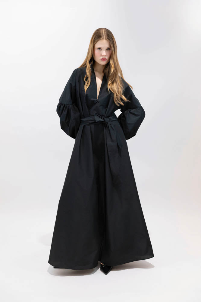 PSOPHIA BLACK LONG TAFFETA DRESS 205DRS2907 226