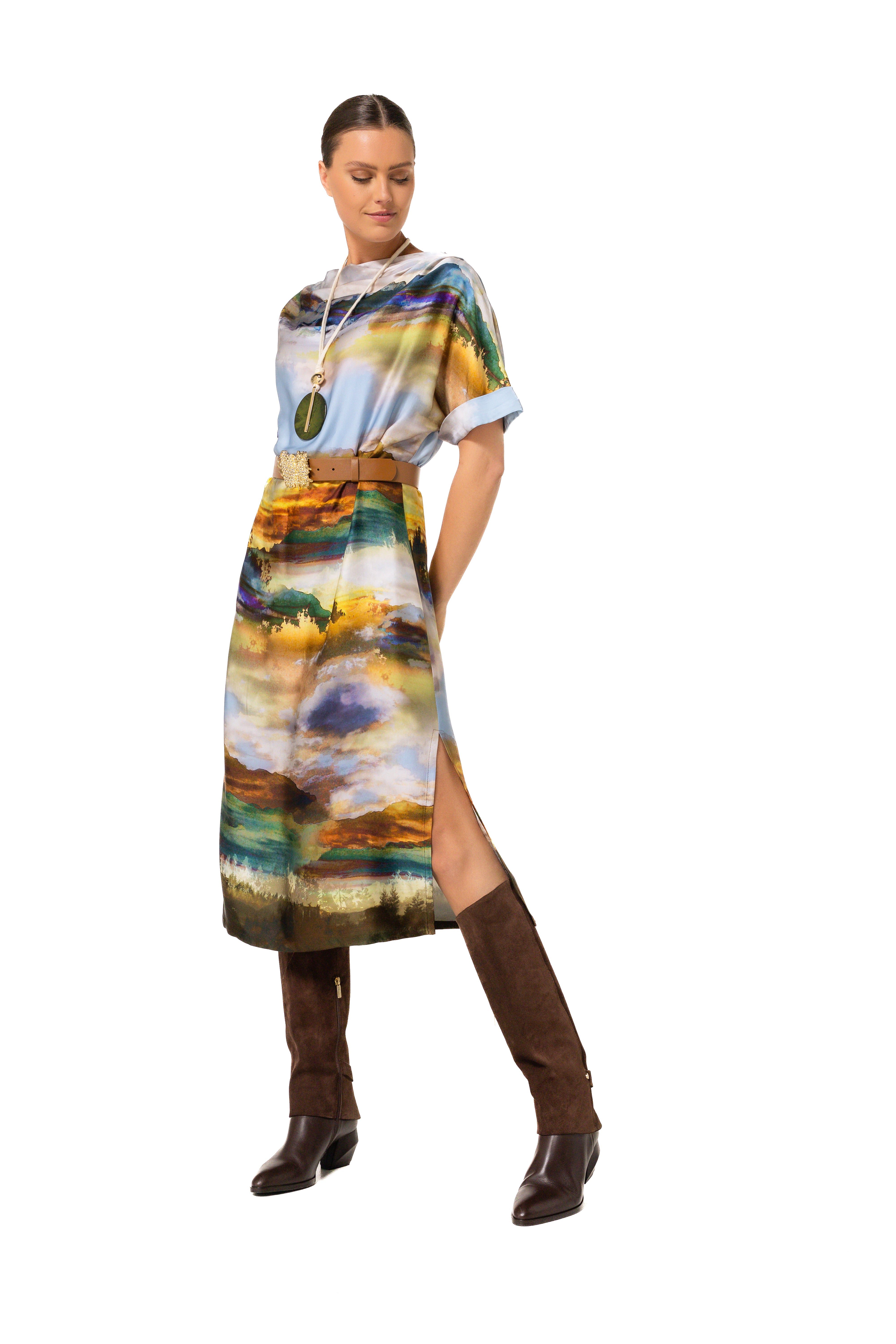 CAROLINE BISS PINE LANDSCAPE PRINT DRESS 4118 225
