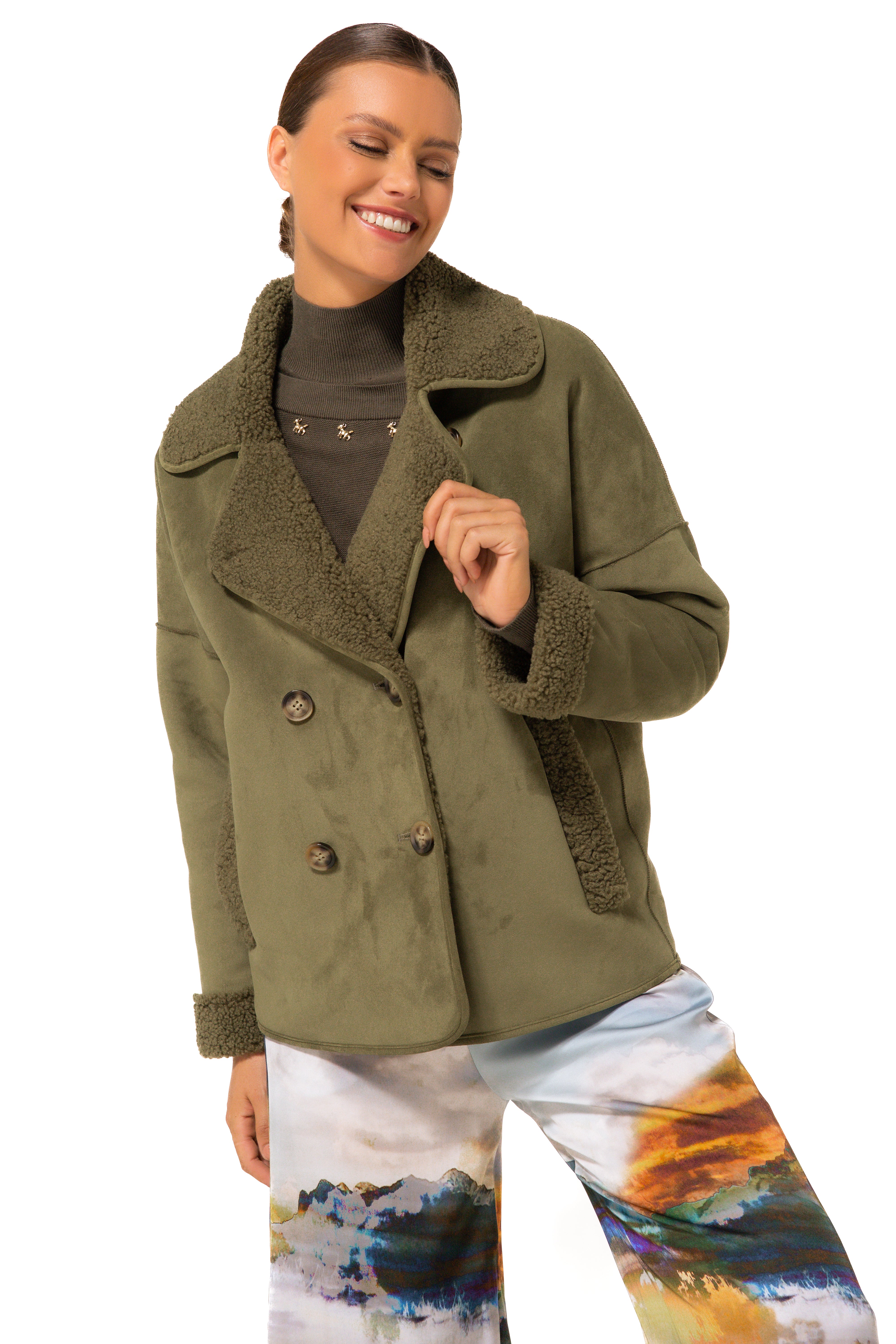 CAROLINE BISS OLIVE SHEARLING JACKET 4444 225