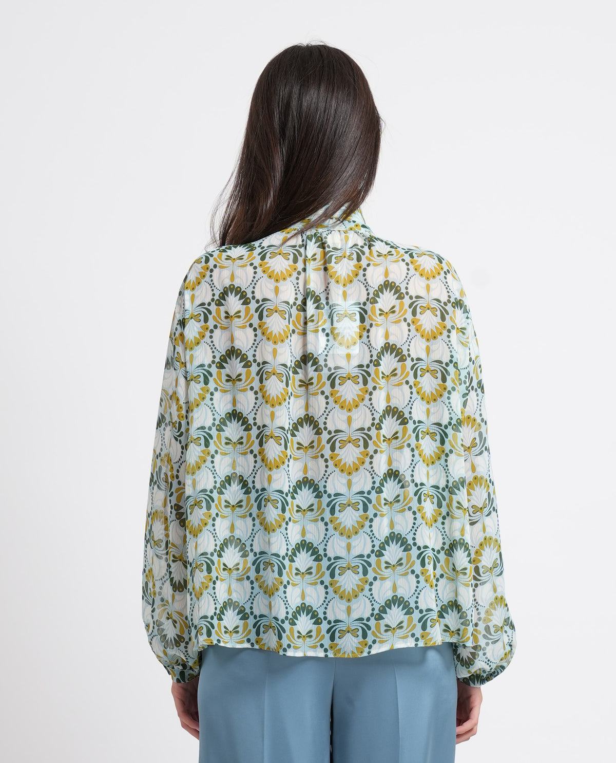 IBLUES GREEN CHIFFON PRINT BOW BLOUSE IBLSECOLO