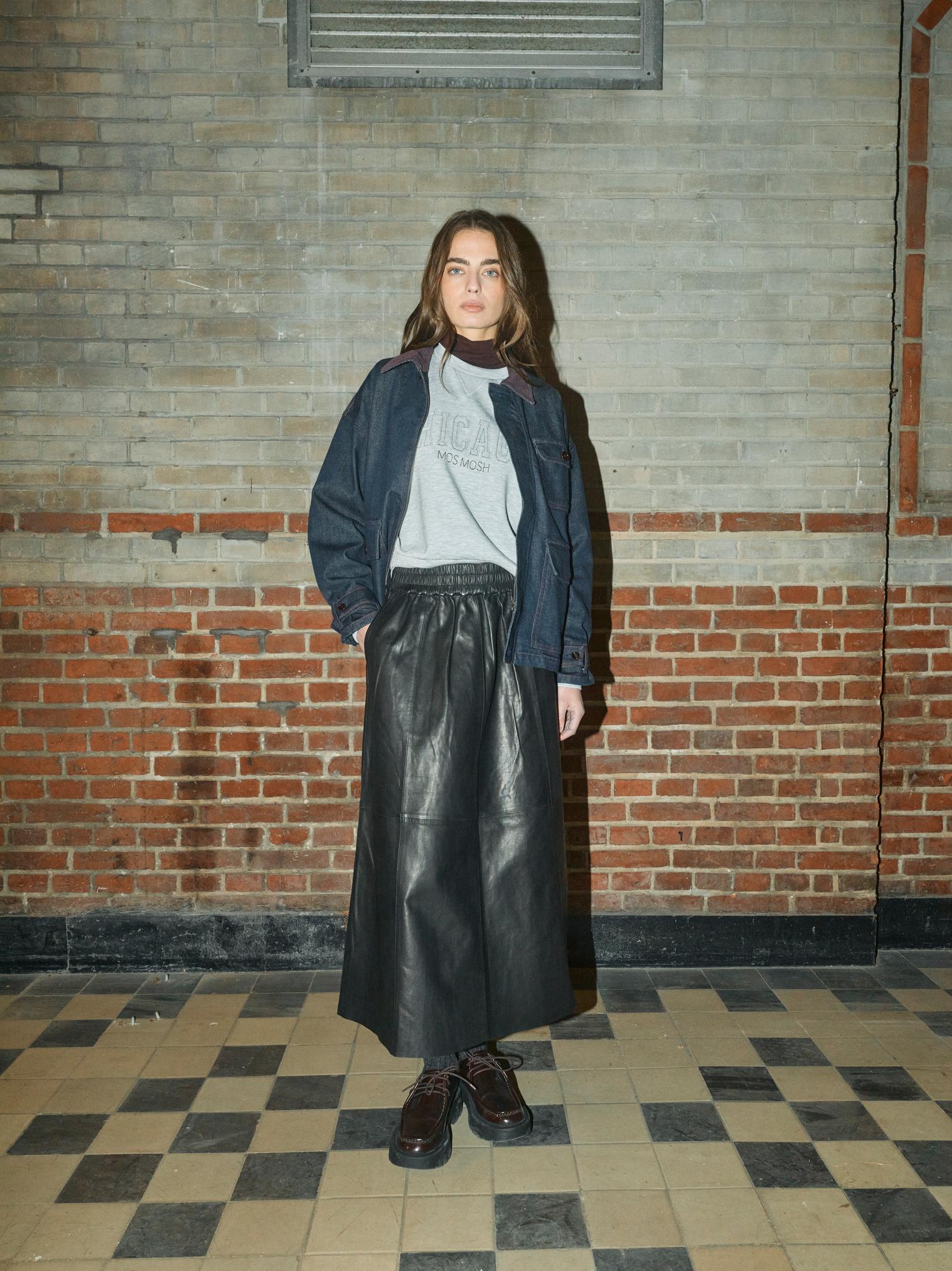 MOS MOSH BLACK MMDEENA LEATHER SKIRT 174390 225