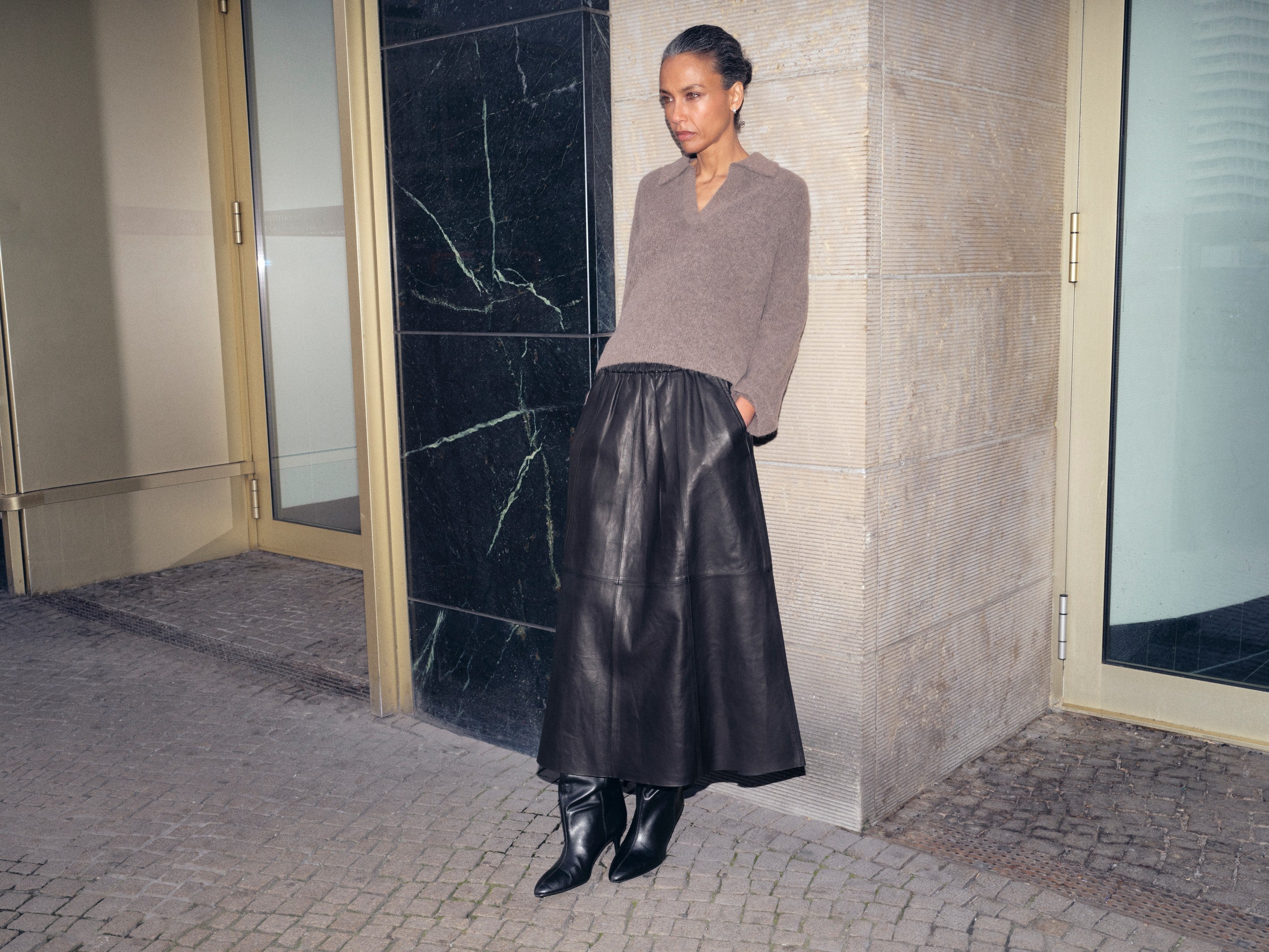 MOS MOSH BLACK MMDEENA LEATHER SKIRT 174390 225