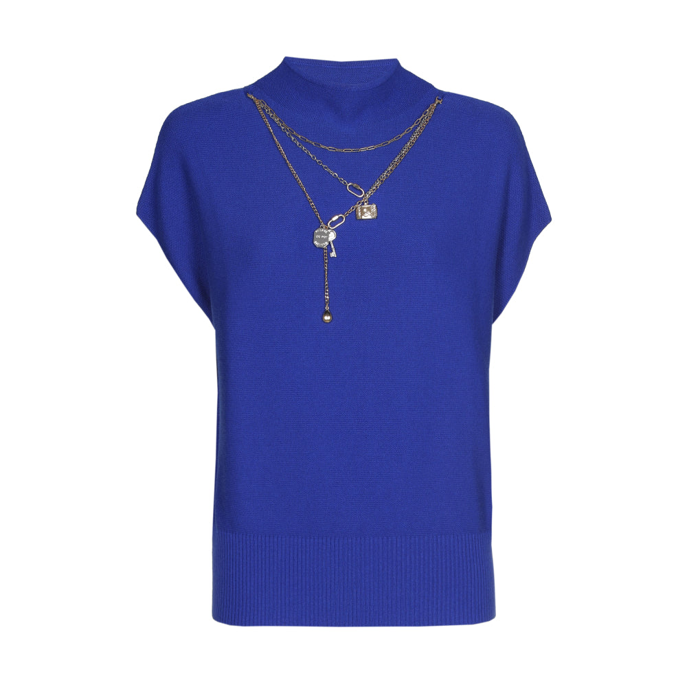CAROLINE BISS BLUE FUNNEL NECK KNIT 4204 26 229