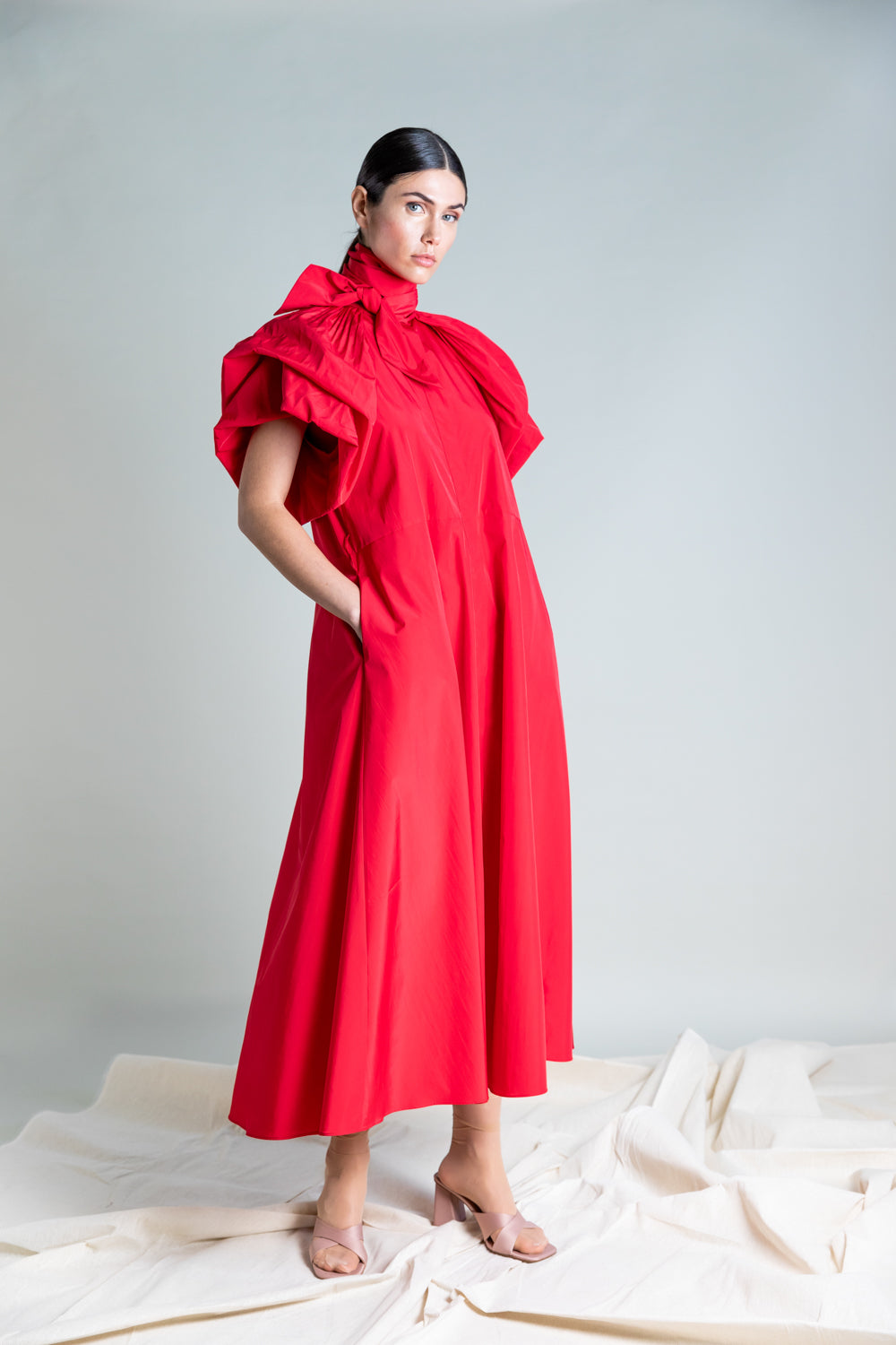 MACBEES PSOPHIA RED LONG TAFFETA DRESS 202DRS1971 224