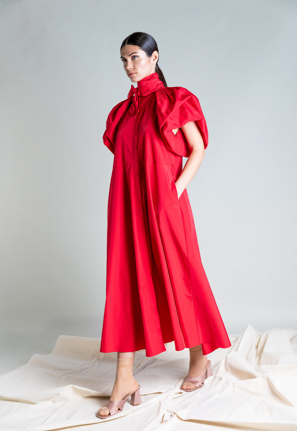 PSOPHIA RED LONG TAFFETA DRESS 202DRS1971 224