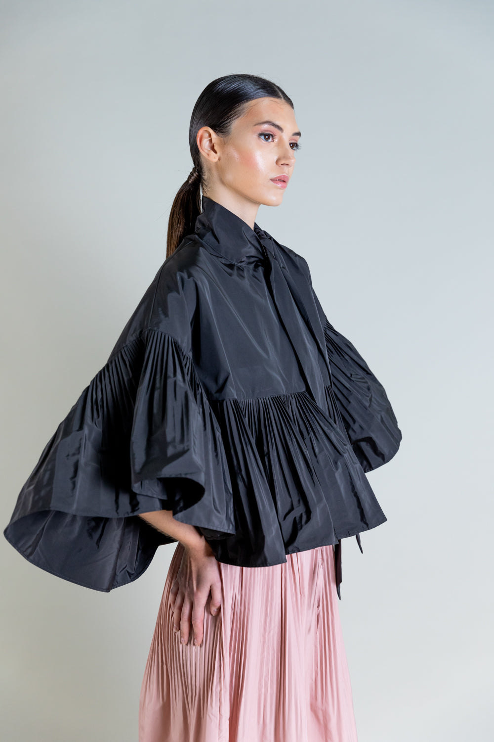 PSOPHIA BLACK TAFFETA CAPE TOP 202PON1969 224