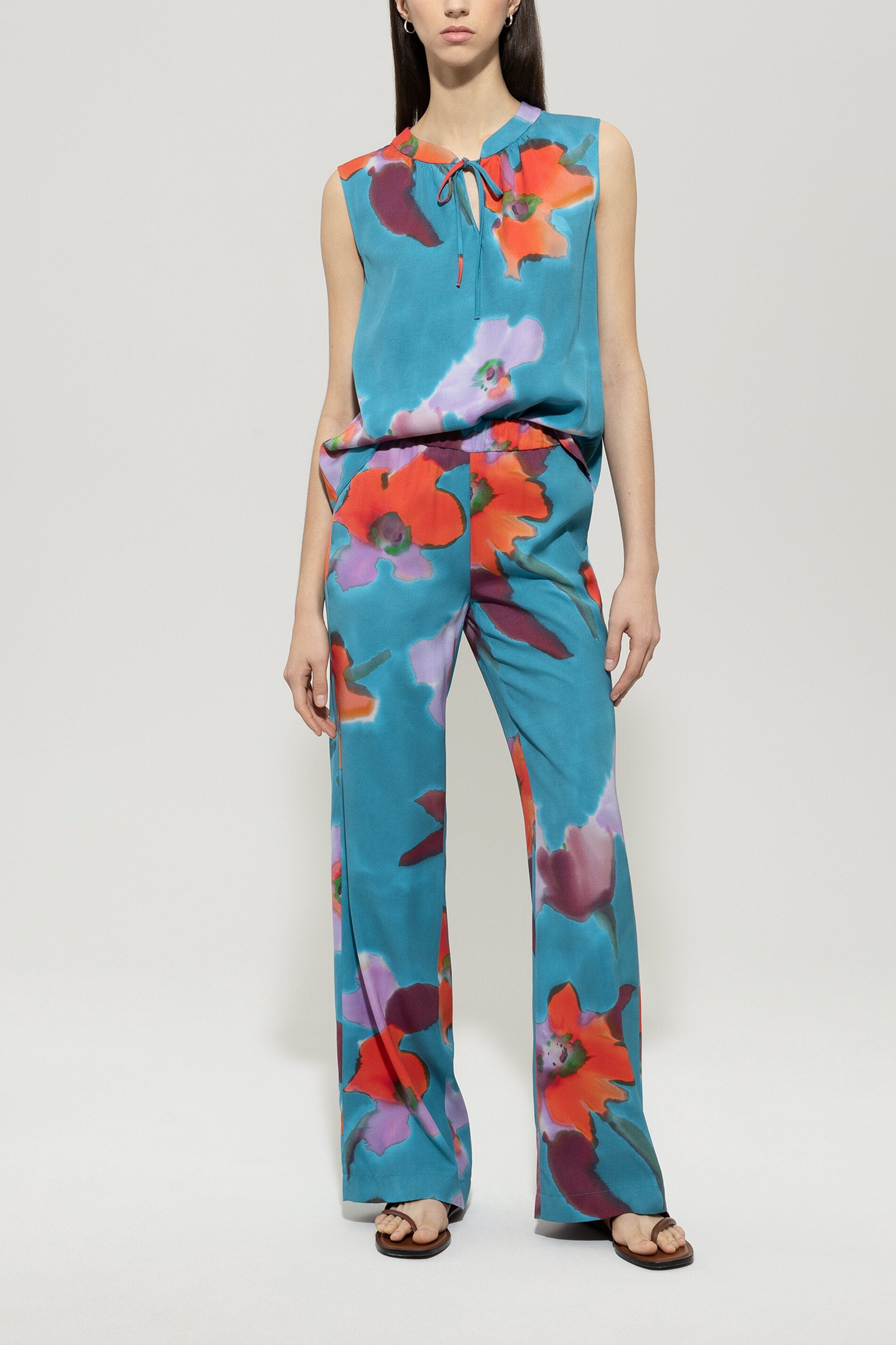 LUISA CERANO TEAL FLORAL SLEEVELESS TOP 218536