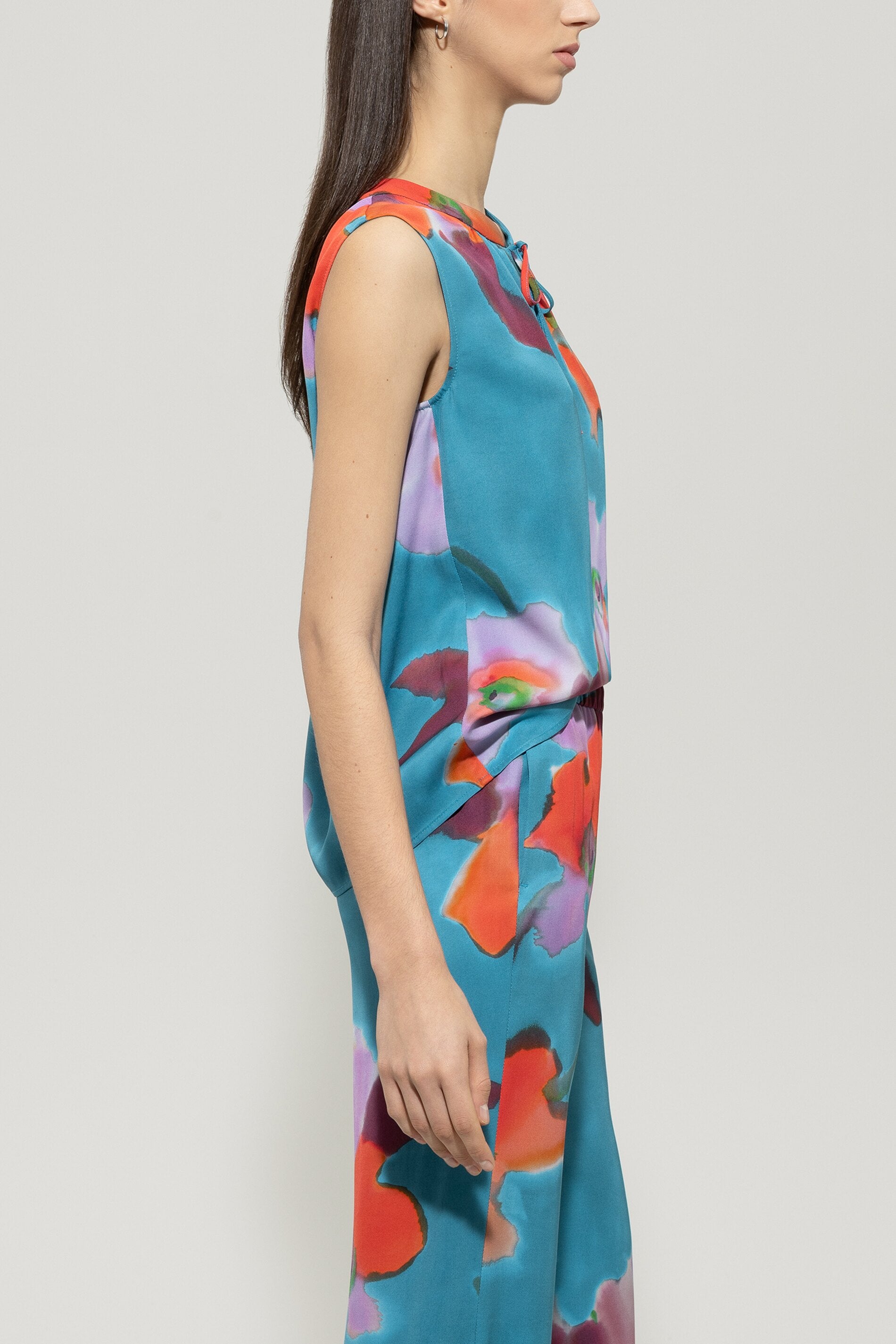 LUISA CERANO TEAL FLORAL SLEEVELESS TOP 218536
