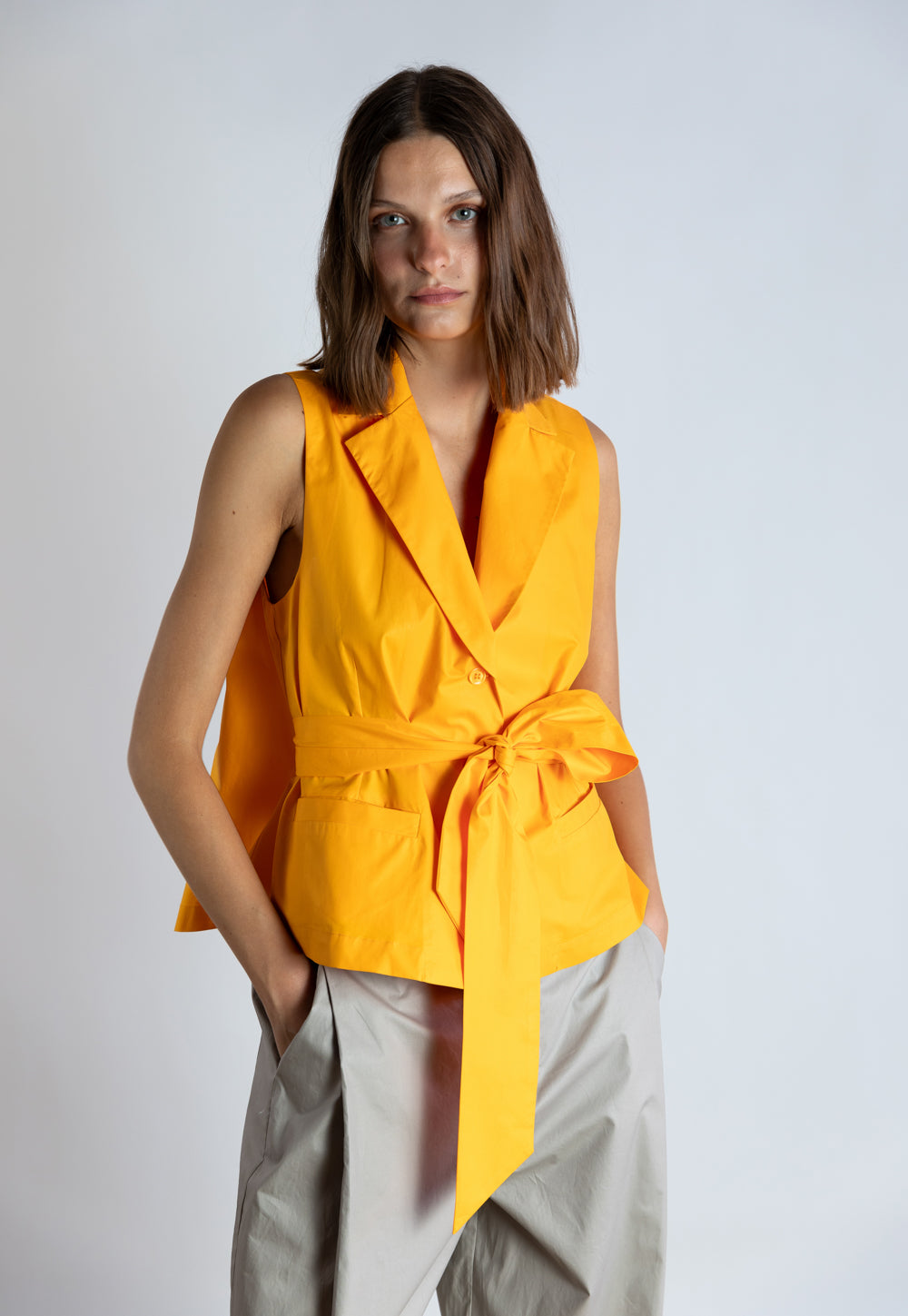 PSOPHIA ORANGE SLEEVELESS WRAP BLOUSE 221SLS2240 125