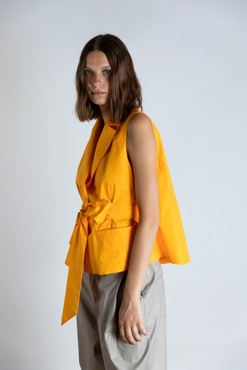 PSOPHIA ORANGE SLEEVELESS WRAP BLOUSE 221SLS2240 125