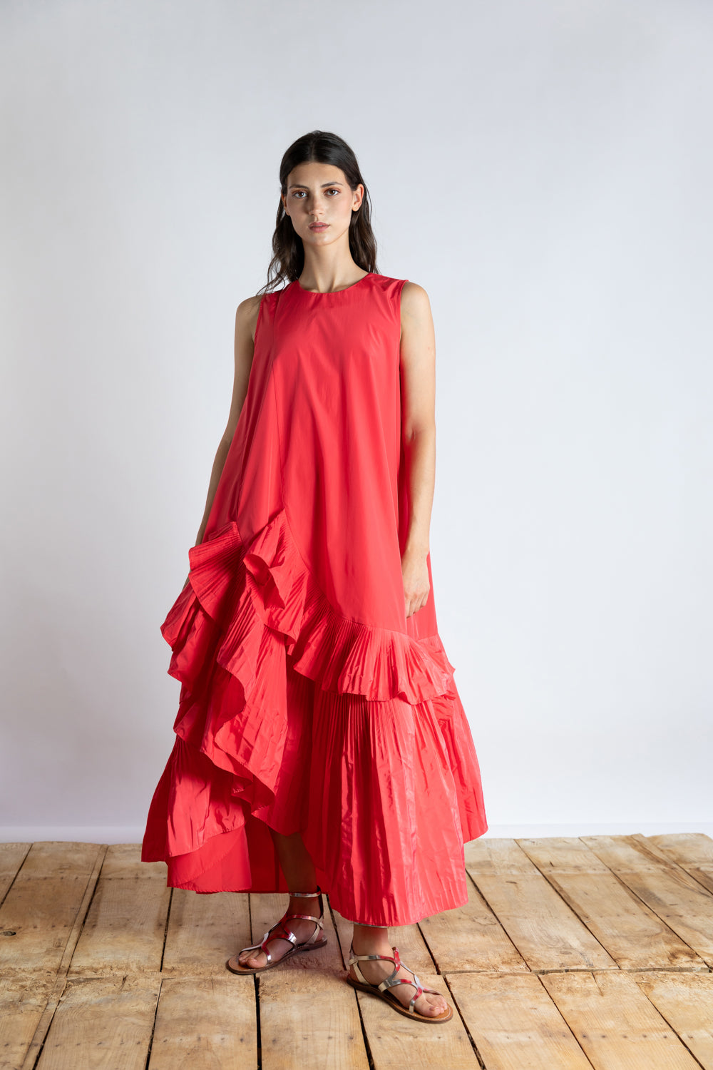 PSOPHIA RED LONG FRILL DRESS 222DRS2243 125