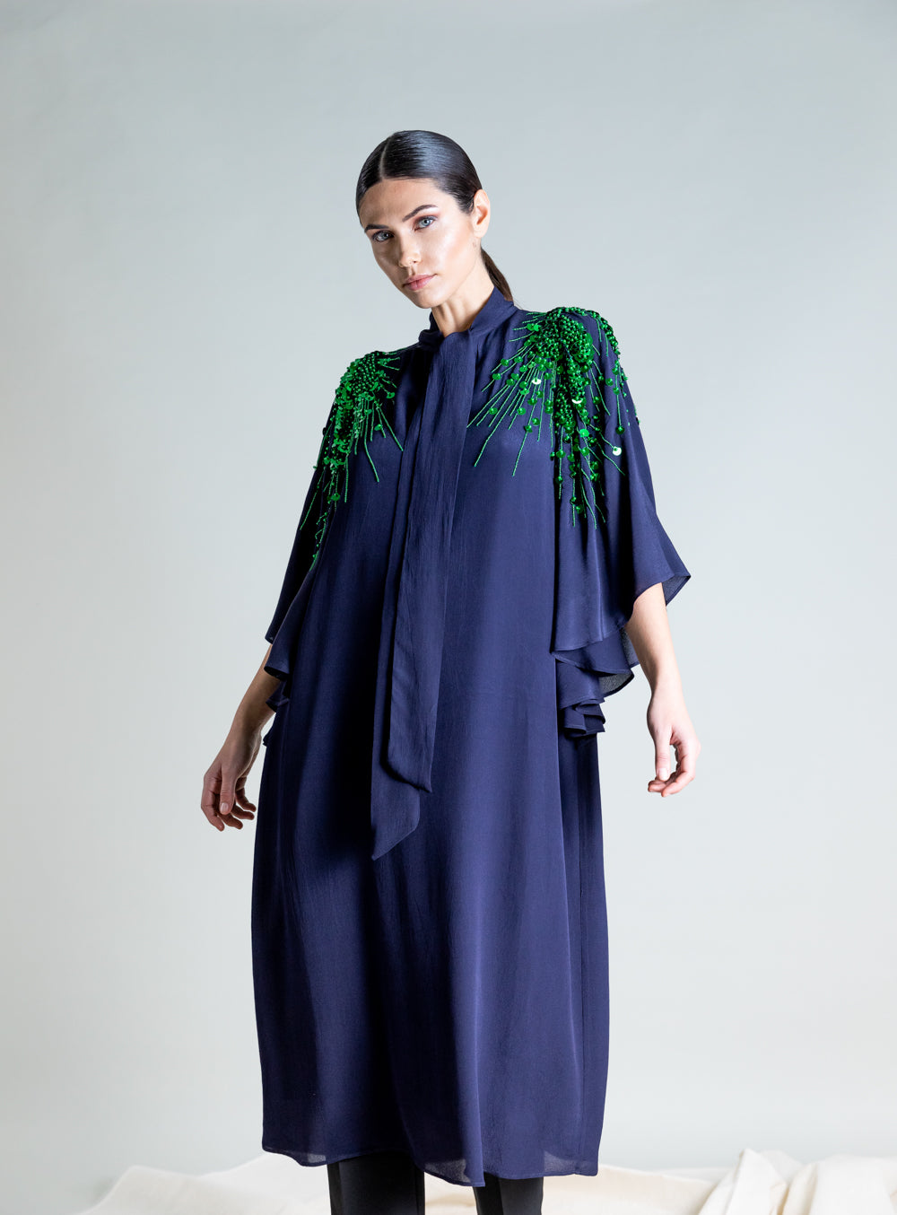 MACBEES PSOPHIA NAVY LONG GREEN SEQUIN DRESS 223DRS2020 224