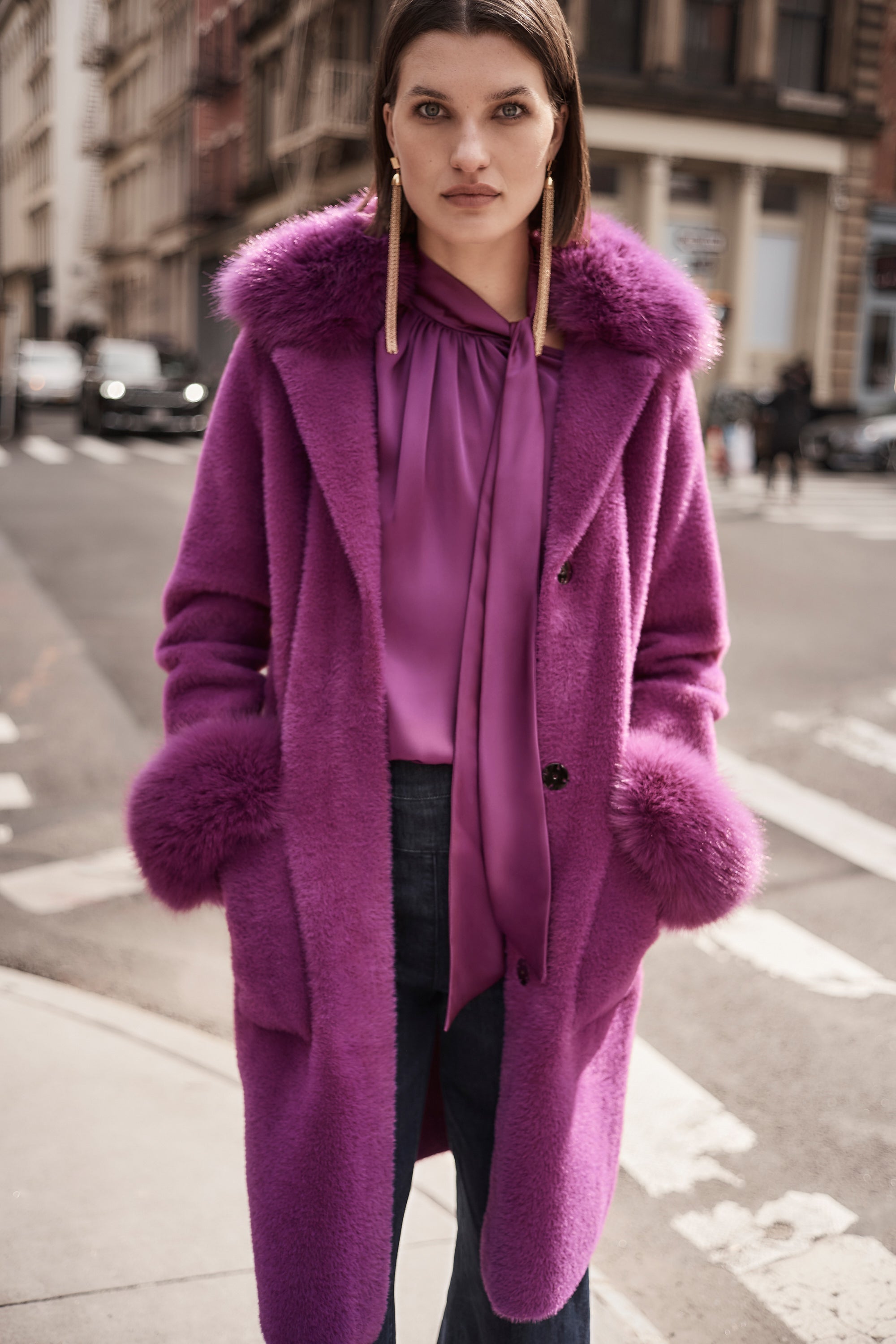 JOSEPH RIBKOFF PURPLE FUR JACKET 243923 224