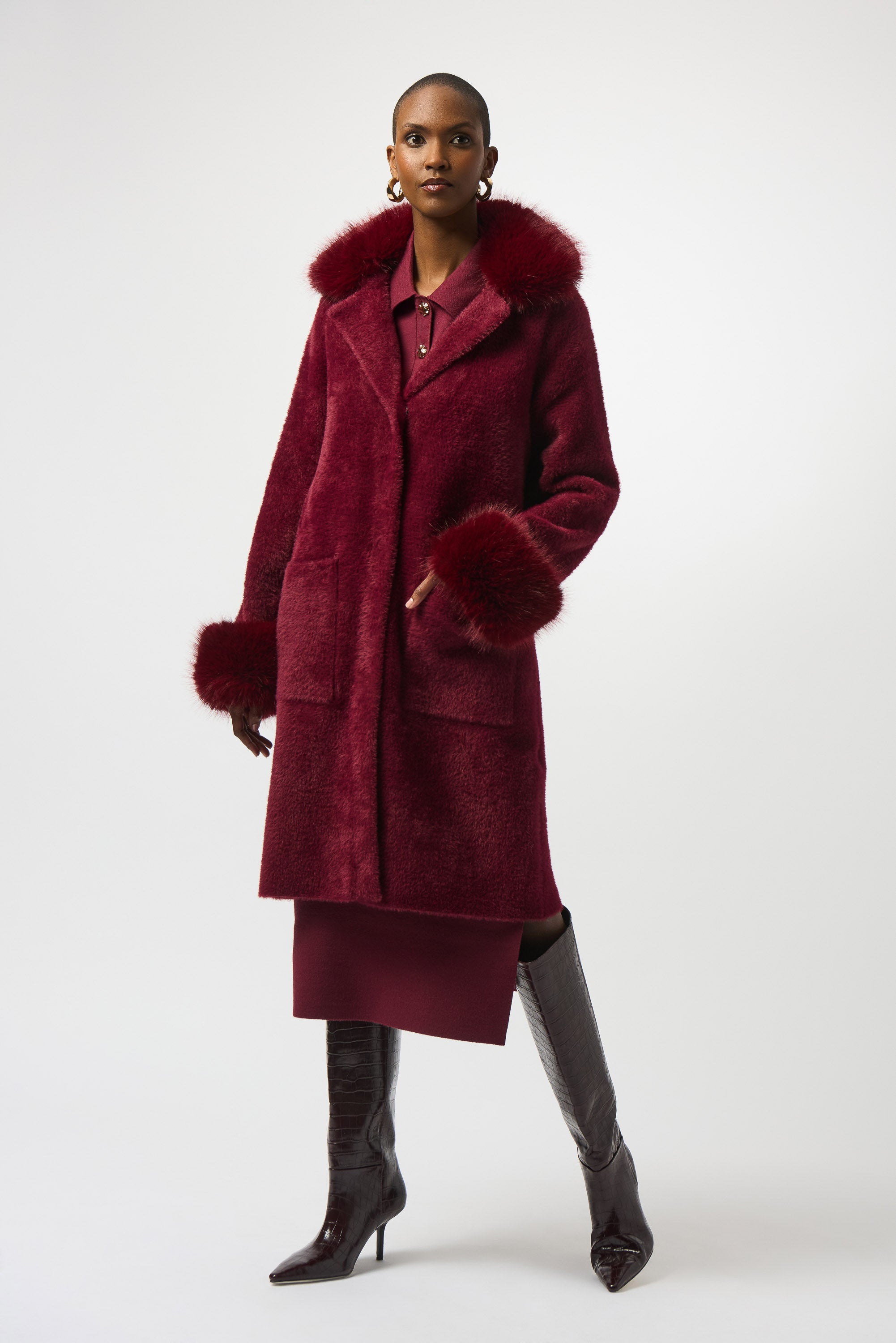 JOSEPH RIBKOFF MERLOT FAUX FUR COAT 243923F25-4433 225