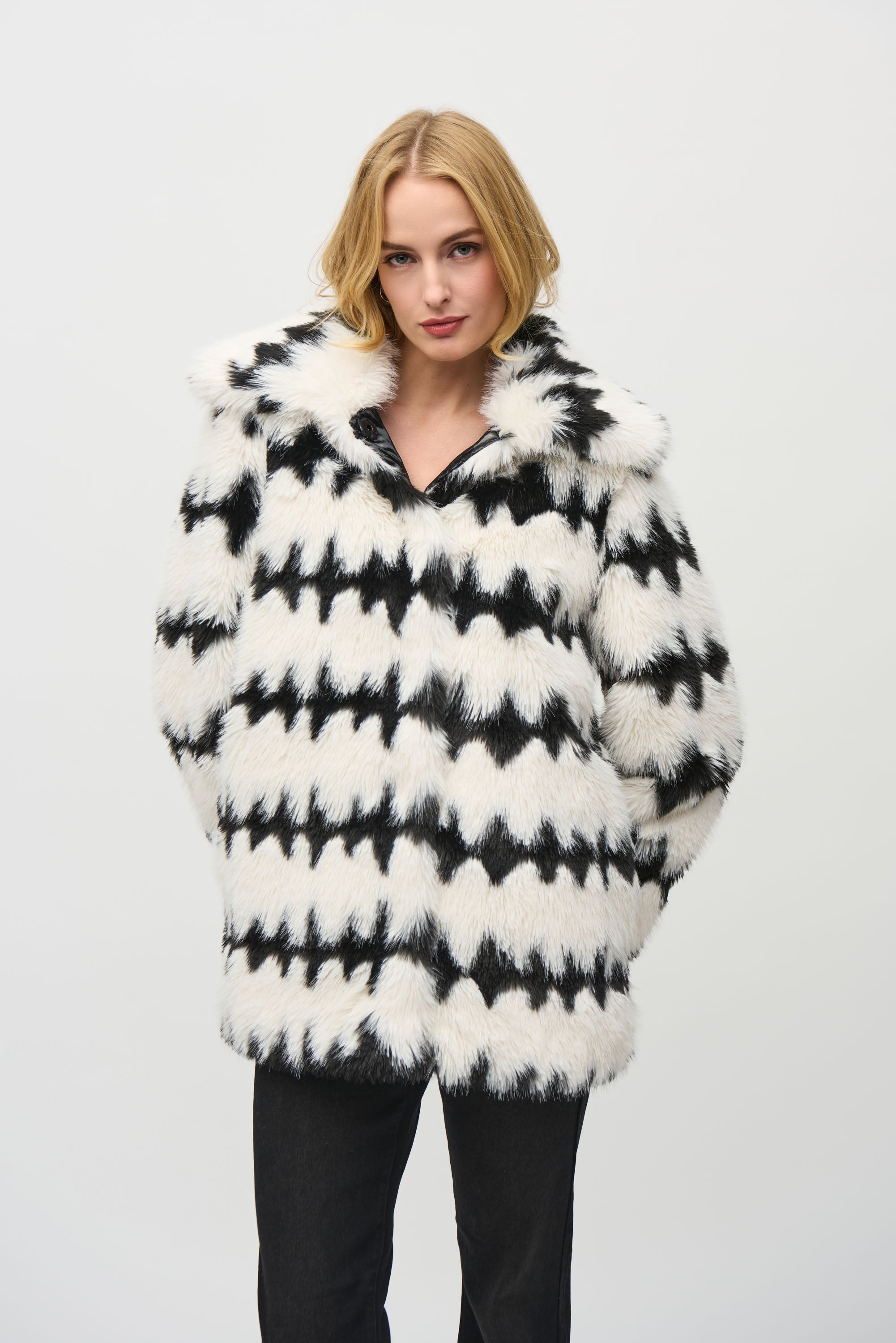 JOSEPH RIBKOFF REVERSIBLE FAUX FUR STRIPE COAT 244900 224