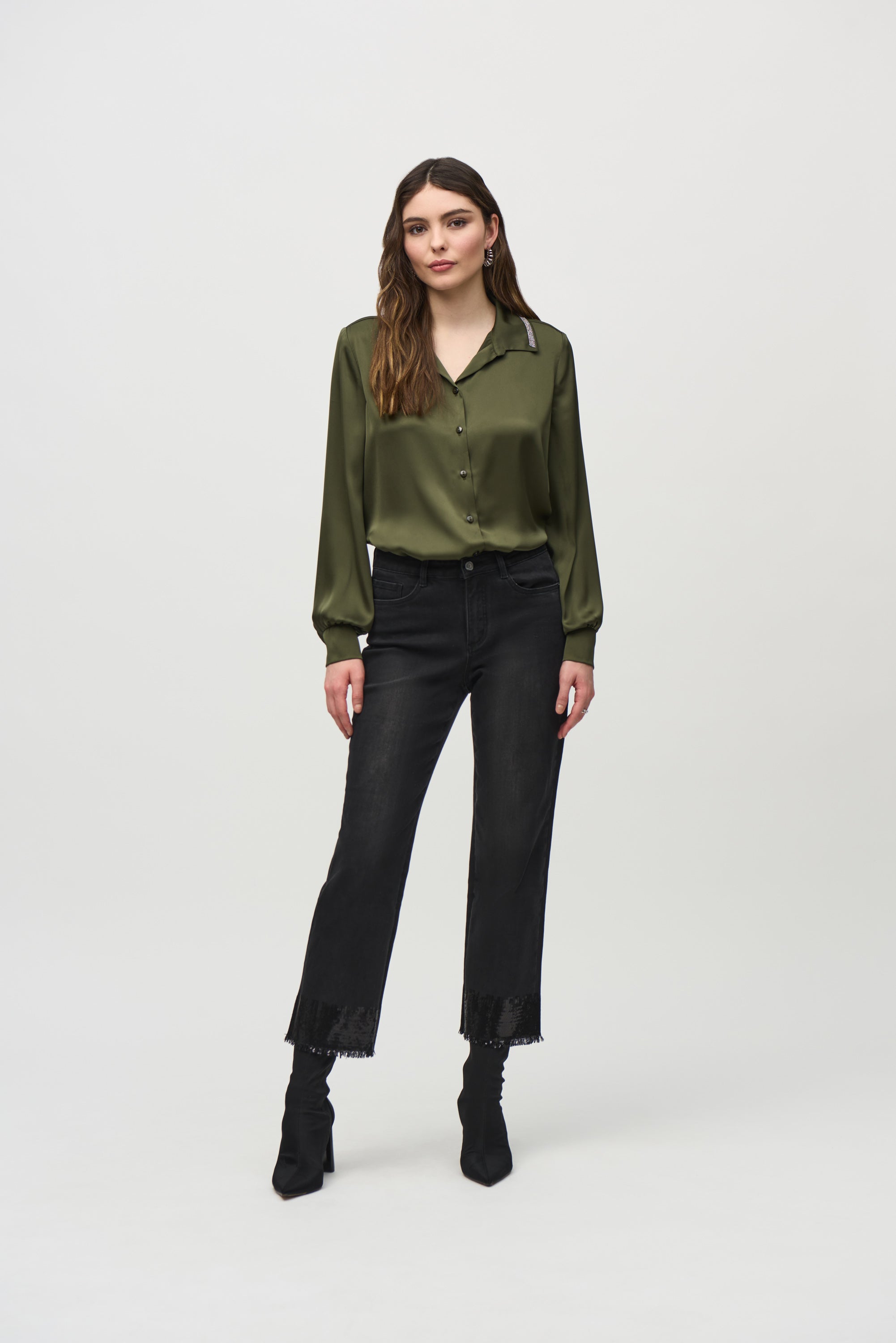 JOSEPH RIBKOFF SEQUIN TRIM BLACK TROUSERS 244948 224