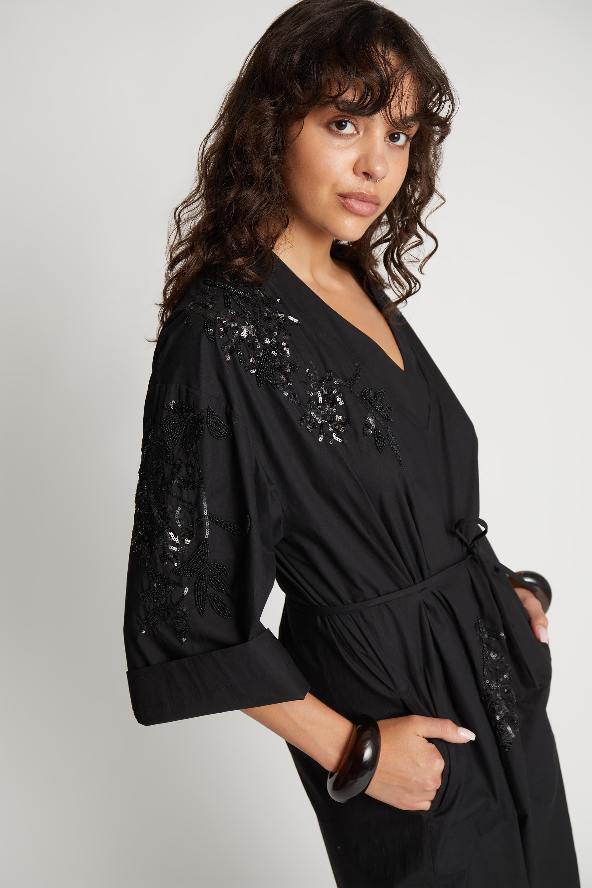 MUNTHE SYRUS BLACK V-NECK SEQUIN DRESS 125