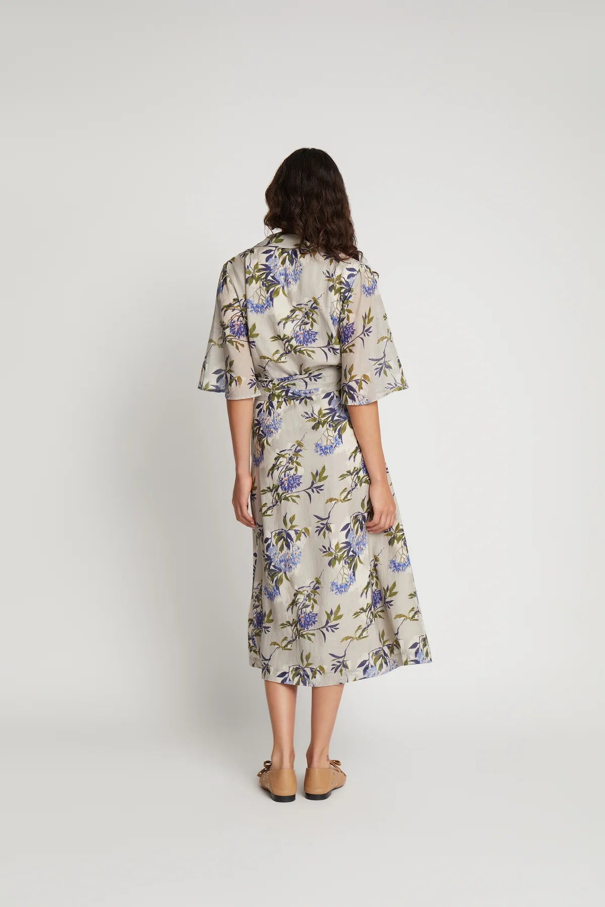 MUNTHE SECHA GREY FLORAL LONG WRAP DRESS 125