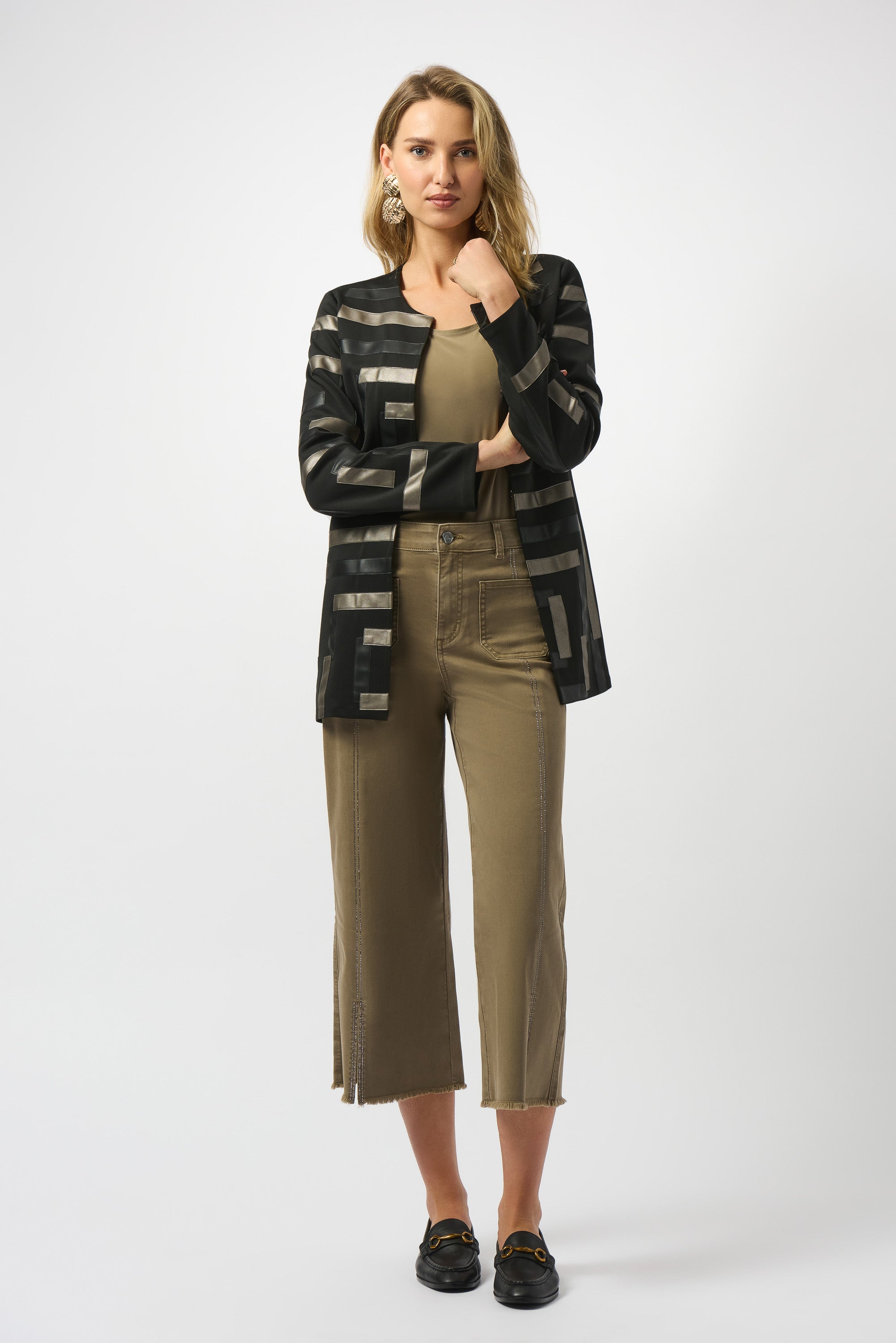 JOSEPH RIBKOFF BEIGE EMBELLISHED CULOTTE JEANS 251901F25-4266-225