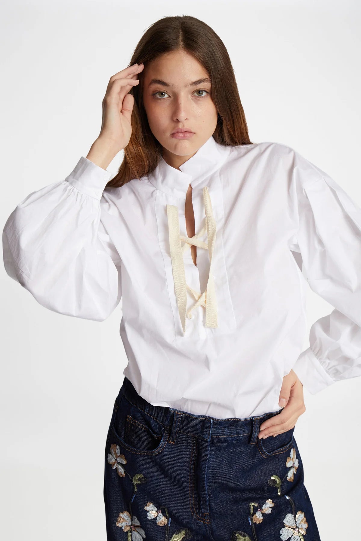 MUNTHE FELISE WHITE LACING COTTON SHIRT 125