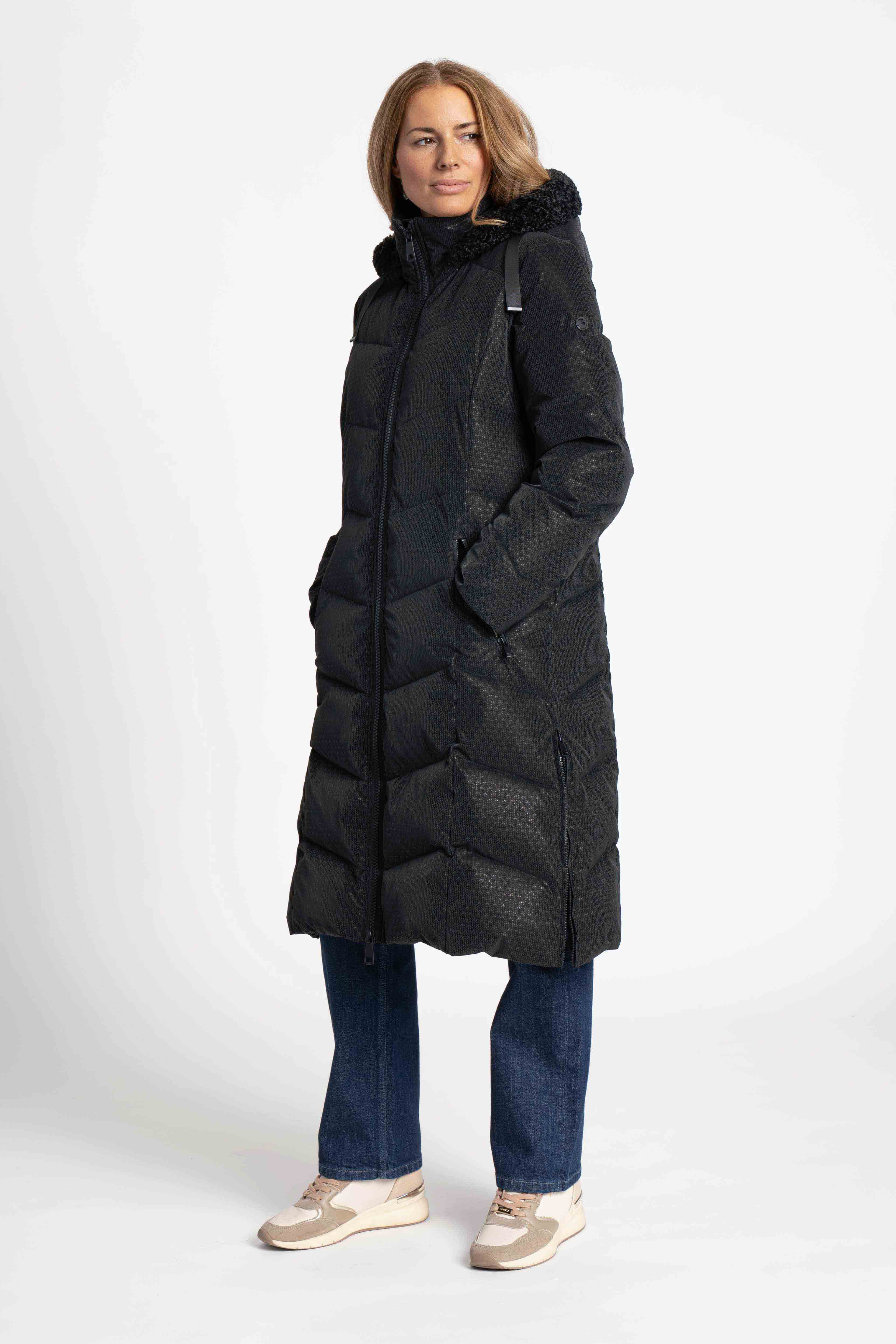 GREEN GOOSE BLACK FUR HOOD COAT 25727835 225