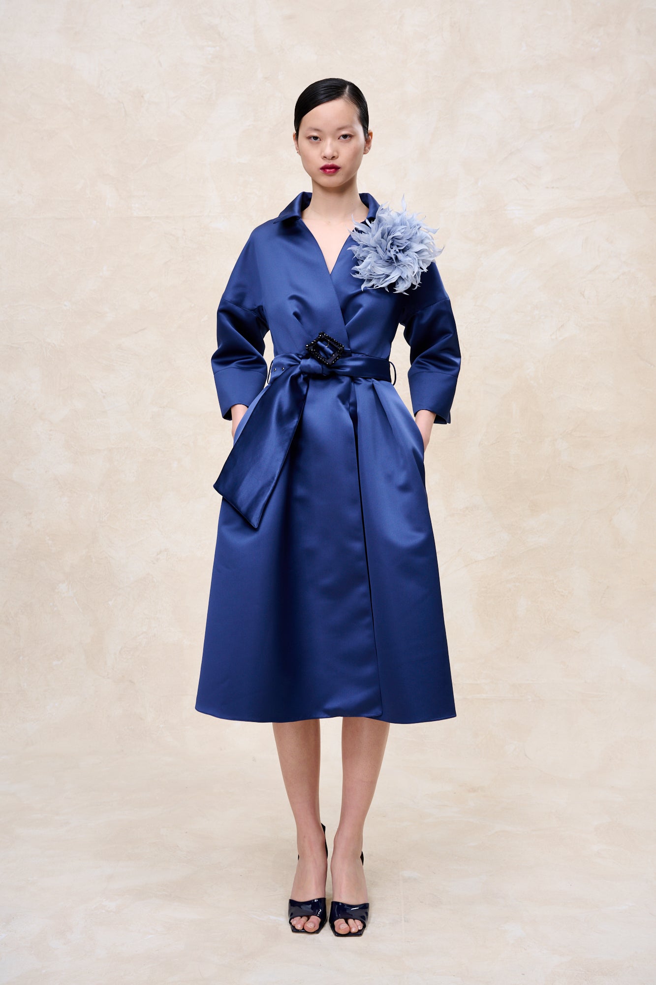 NATAN BYKA NAVY SATIN BELTED DRESS NTGT02 224