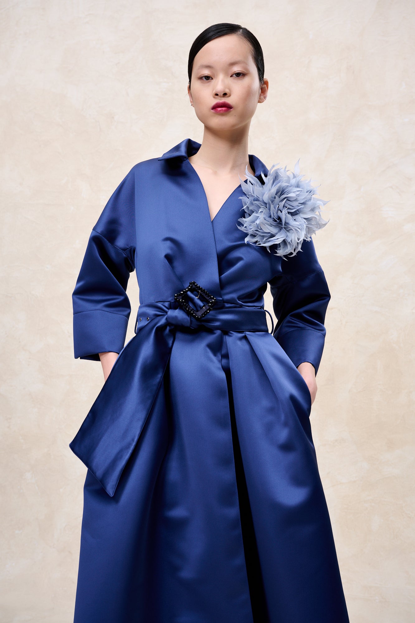 NATAN BYKA NAVY SATIN BELTED DRESS NTGT02 224