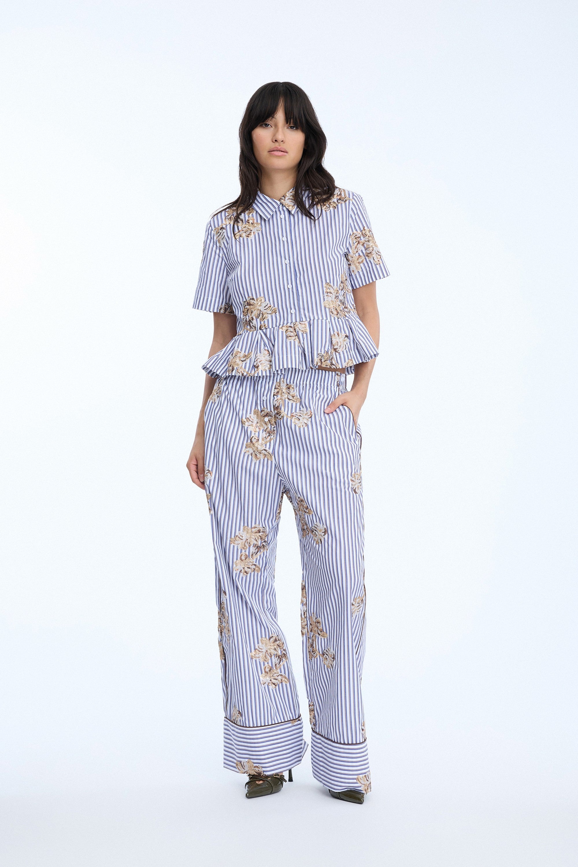 MUNTHE NAVY STRIPE SEQUIN BLOUSE NURIANA 226