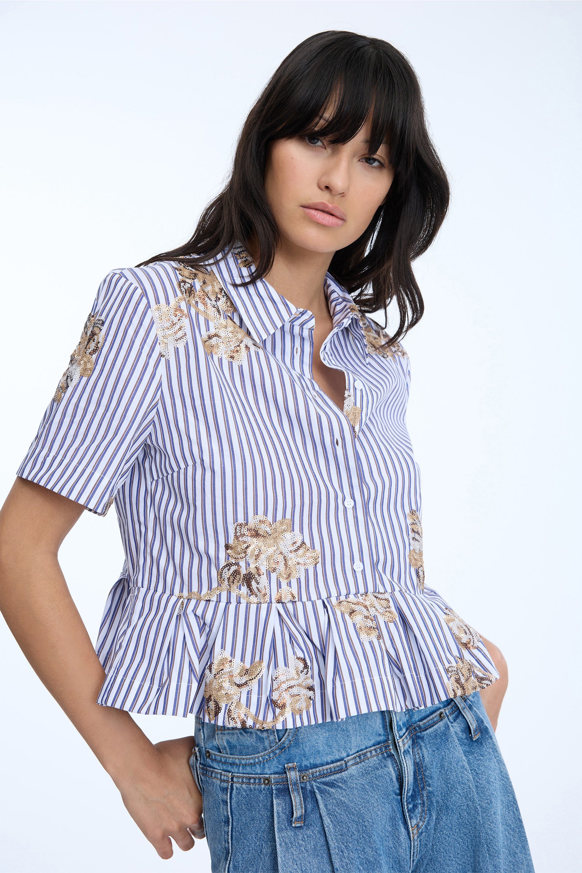 MUNTHE NAVY STRIPE SEQUIN BLOUSE NURIANA 226