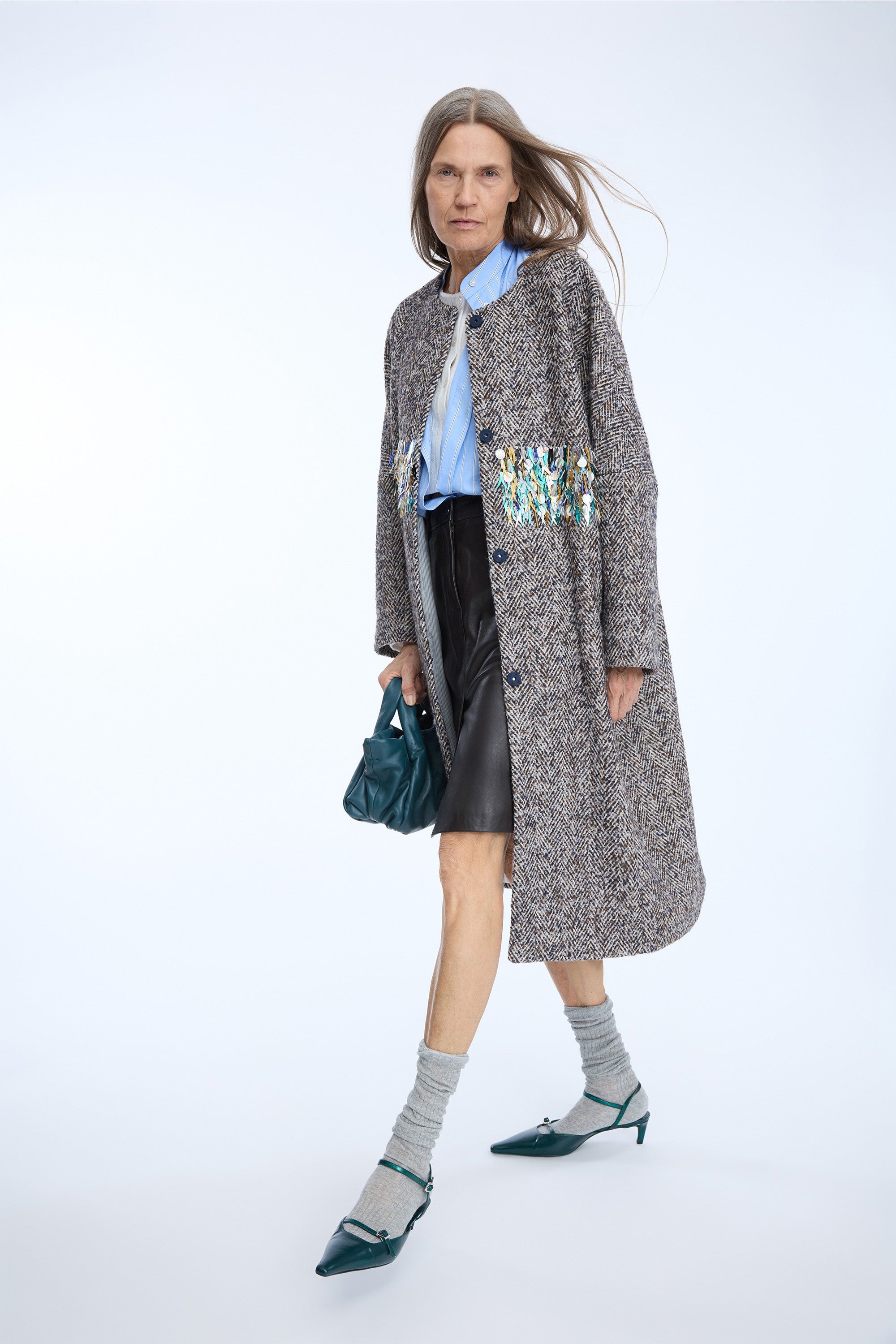 MUNTHE BLUE TWEED OVERSIZED COAT NINELLA 226