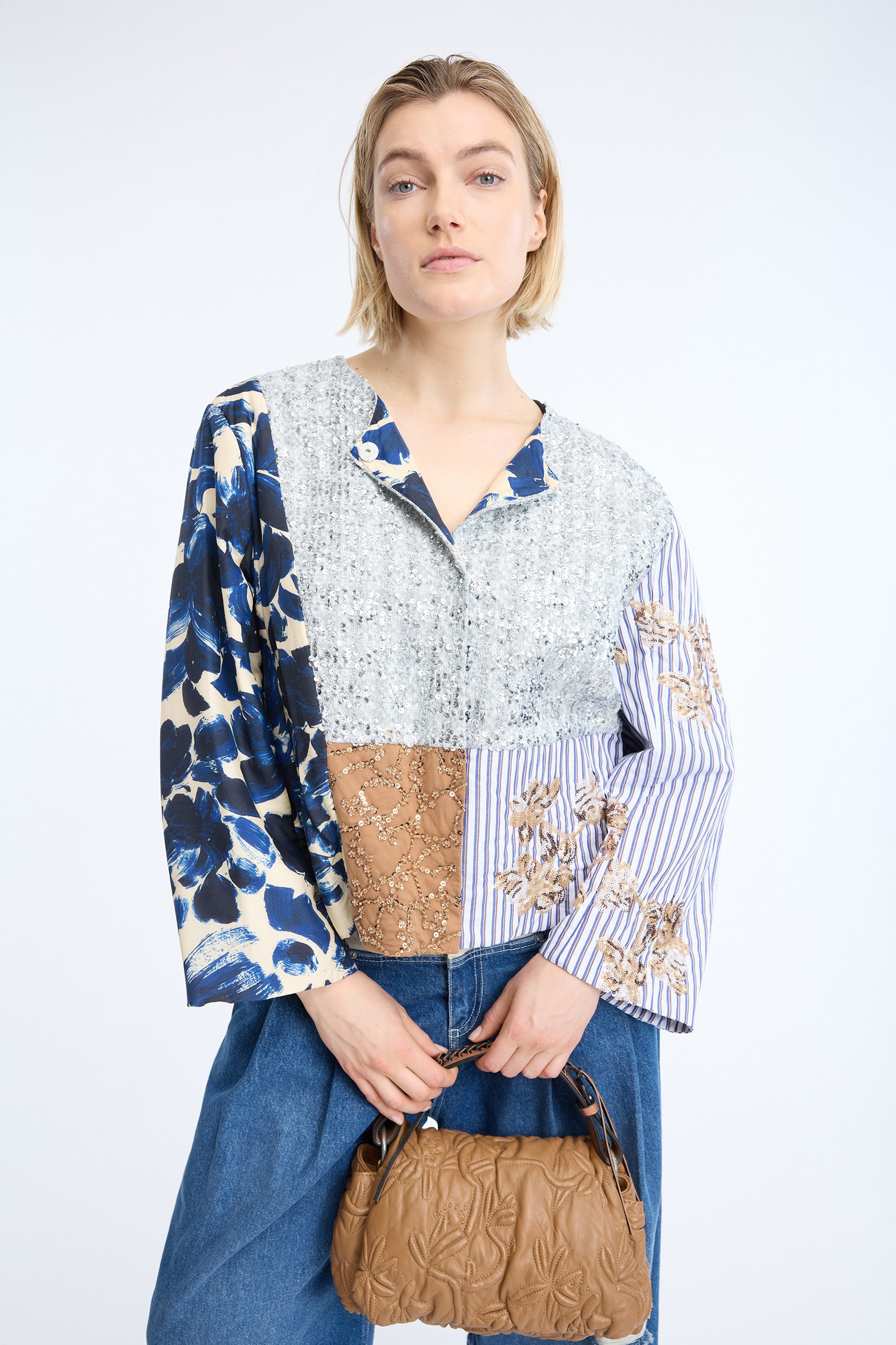 MUNTHE SILVER SEQUIN PATCH WORK JACKET NAIME 226